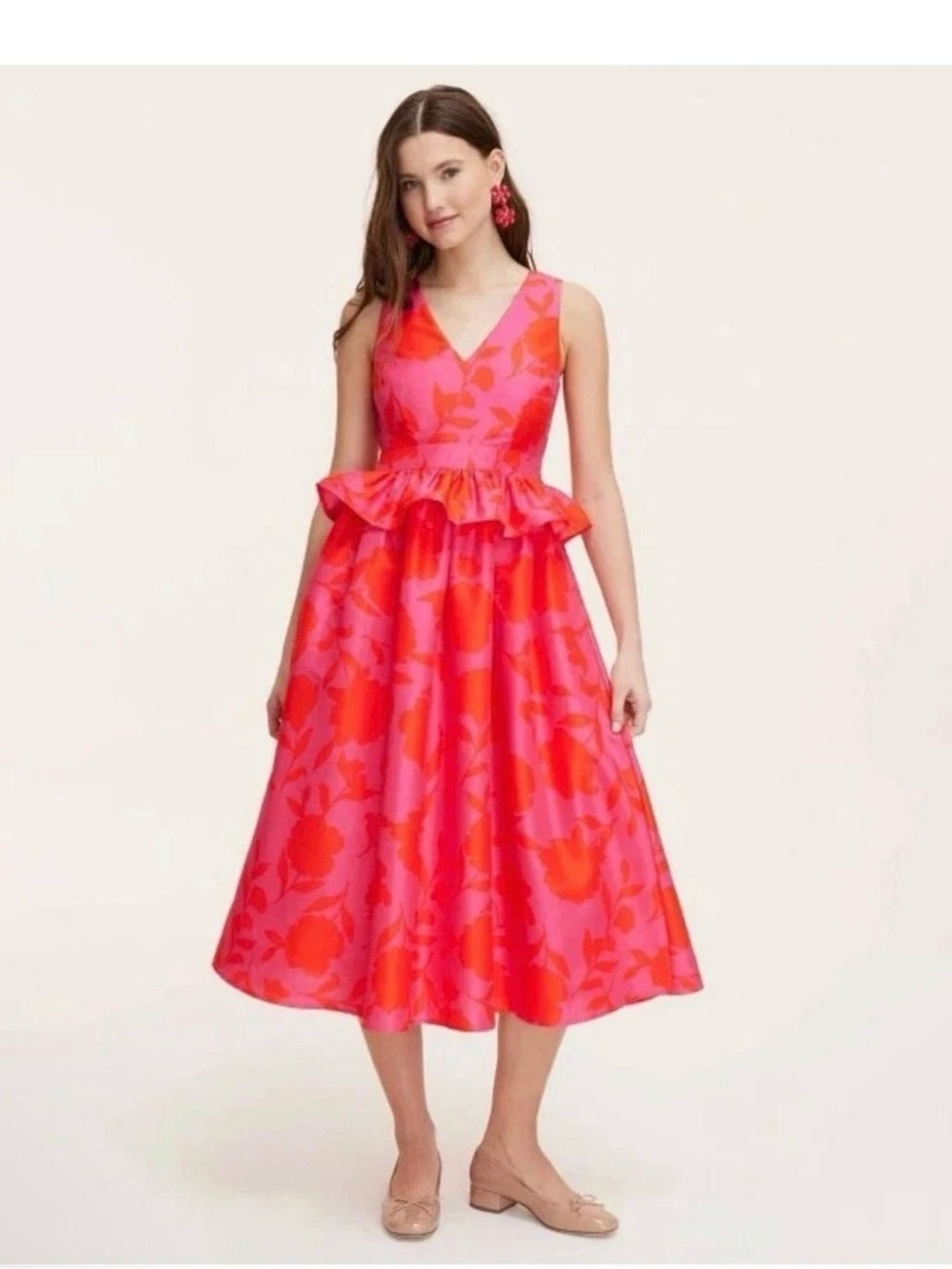 NWT Kate Spade Rose Floral Peplum Midi Dress